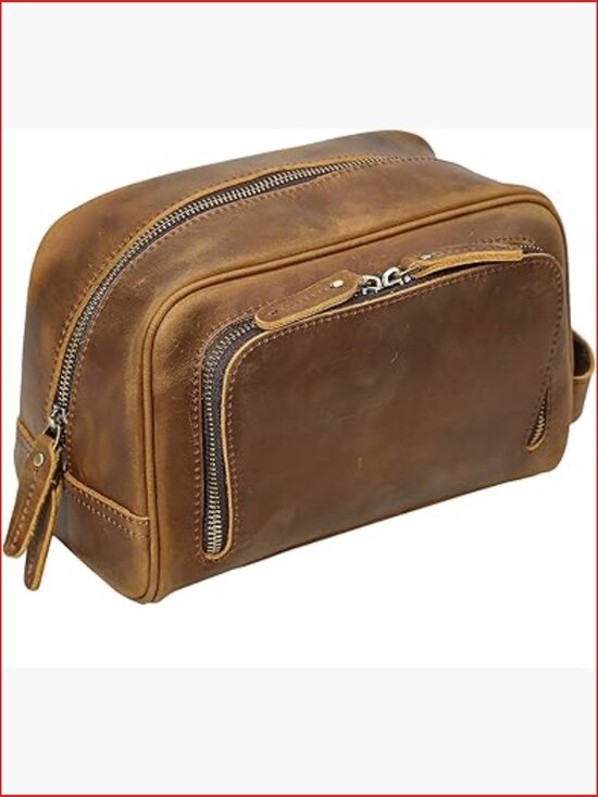 Other - Vintage Full Grain Leather Dopp Kit Shaving Bag with YKK Zippers